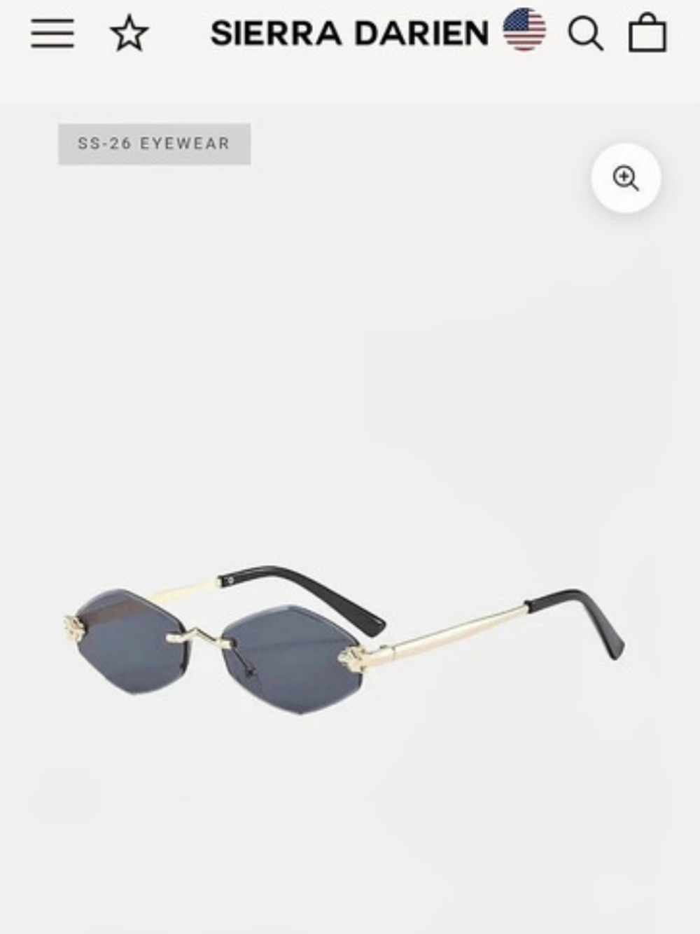 Black Rimless Hexagon Sunglasses with Gold Patterned Temples.New .